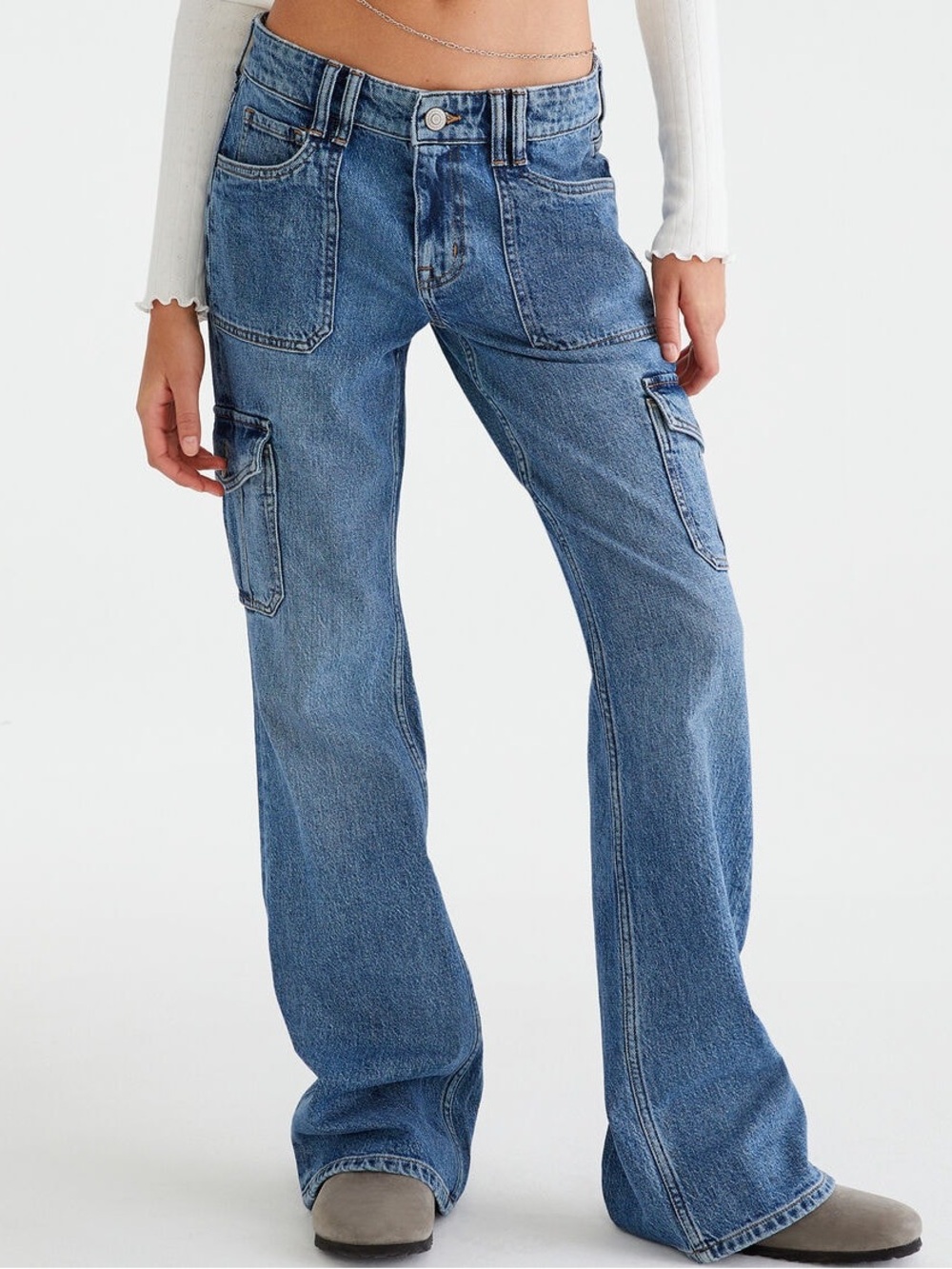 Aeropostale Mid Rise Flare Cargo Jeans